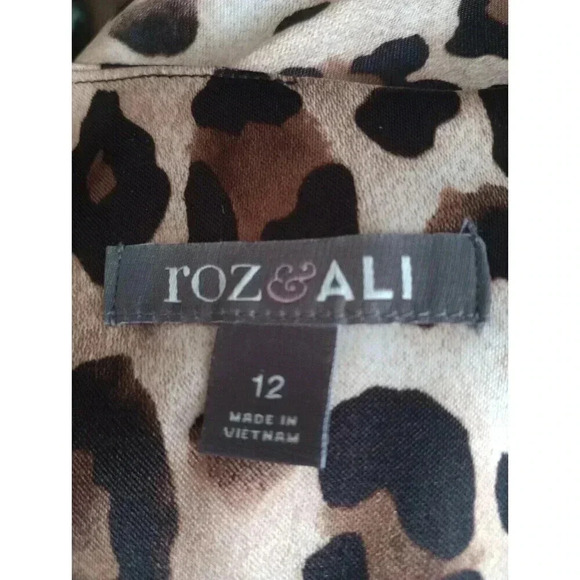 Roz & Ali Dress Cheetah Print Cap Sleeve Size 12 - Picture 3 of 5